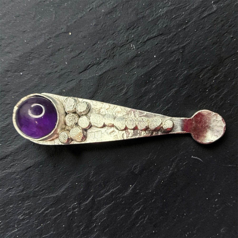 Tiny Mini Spoon 925 Sterling Silver Handmade With Amethyst