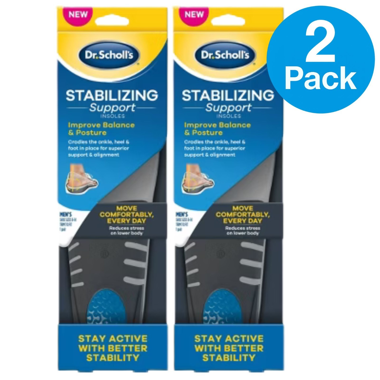 Dr. Scholl’s Stabilizing Support Insoles Men Trim to Fit 2 Pack New