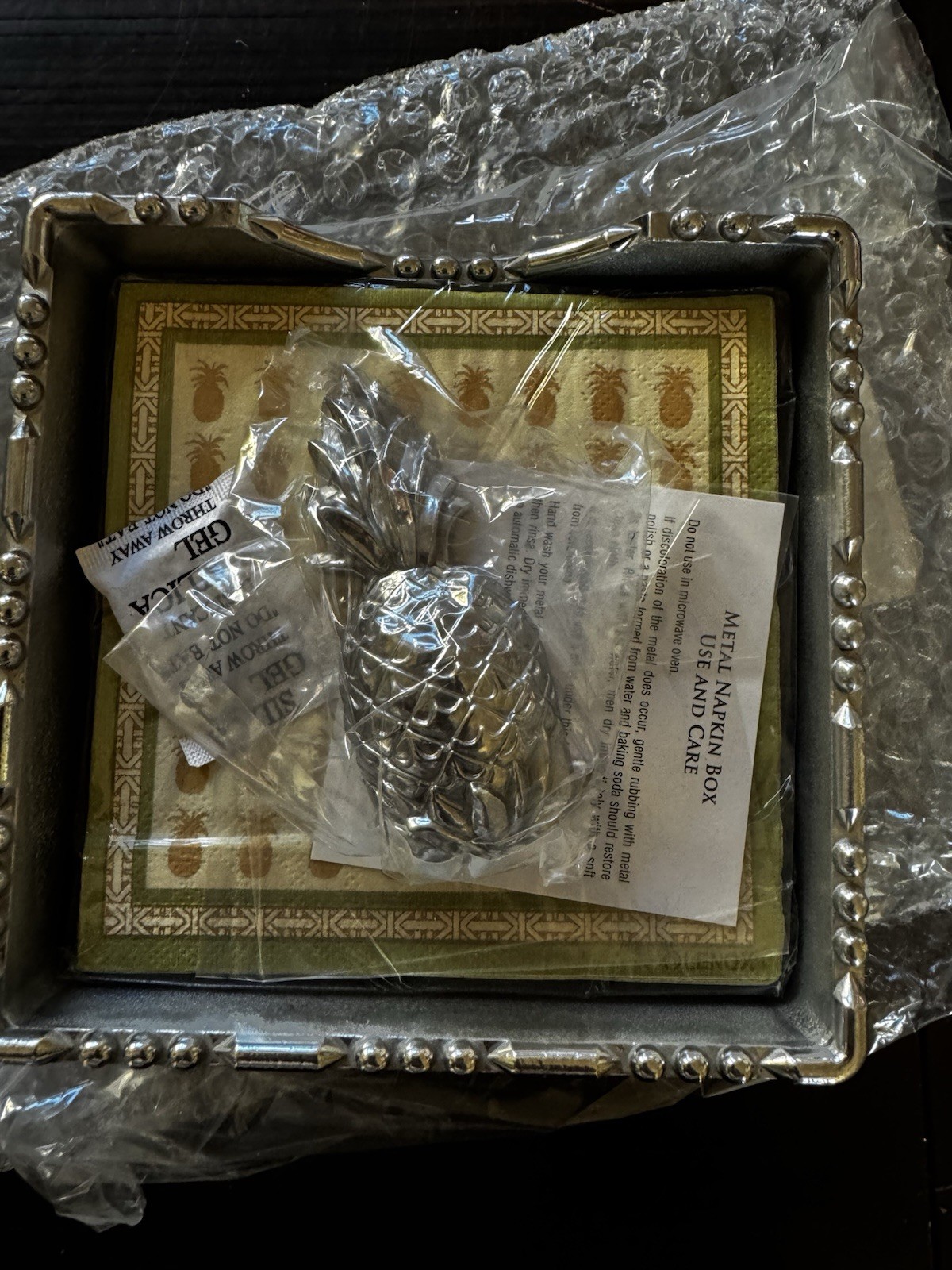 LENOX Bar Napkin Box Pineapple 5.25" Silver Tarnish Free Allow Metal Serveware