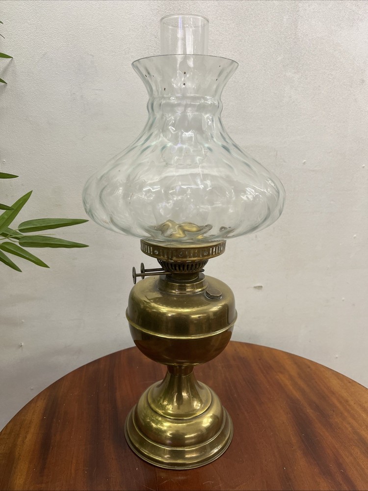Antique Duplex Oil Lamp with Brass Base