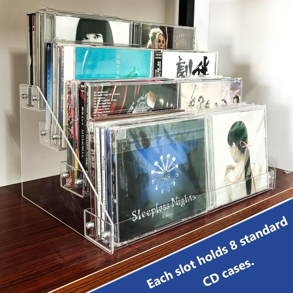 Stackable CD/DVD Multimedia Holder Media Storage Rack Clear Plastic 32 CD Holder