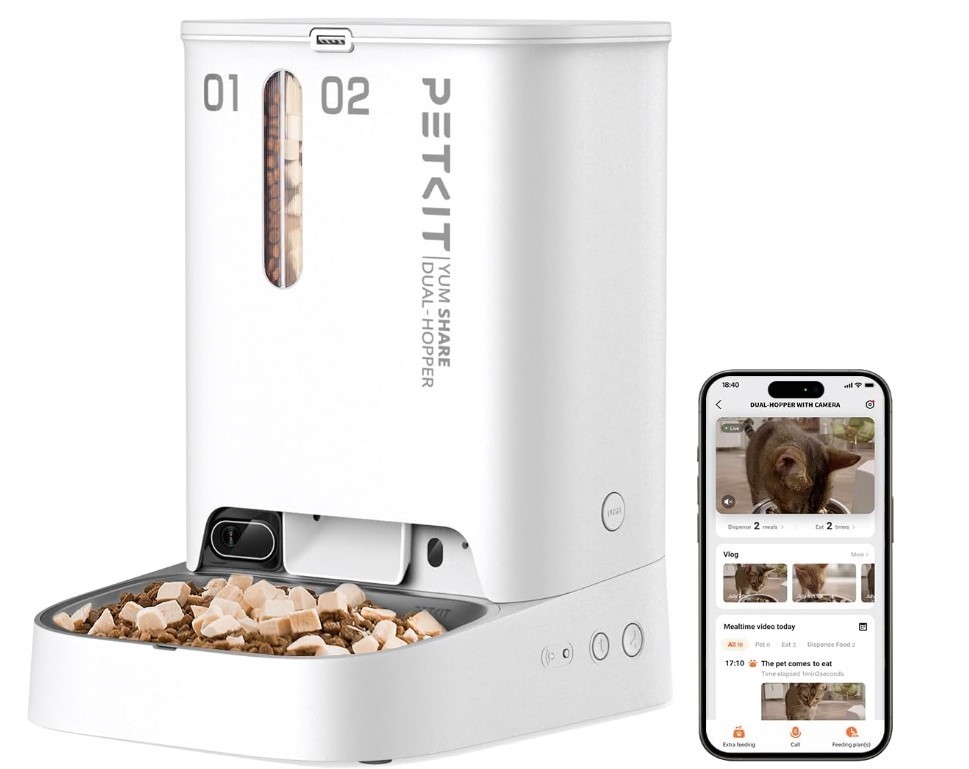 PetKit YumShare Dual-Hopper w/Camera Gen 1 Smart Pet Feeder,  5L Capacity Total