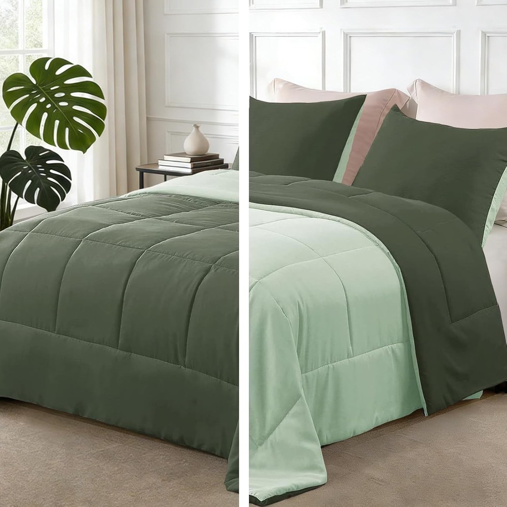 Lightweight Reversible Queen Size Comforter Set Down Alternative Comforter W/ 2