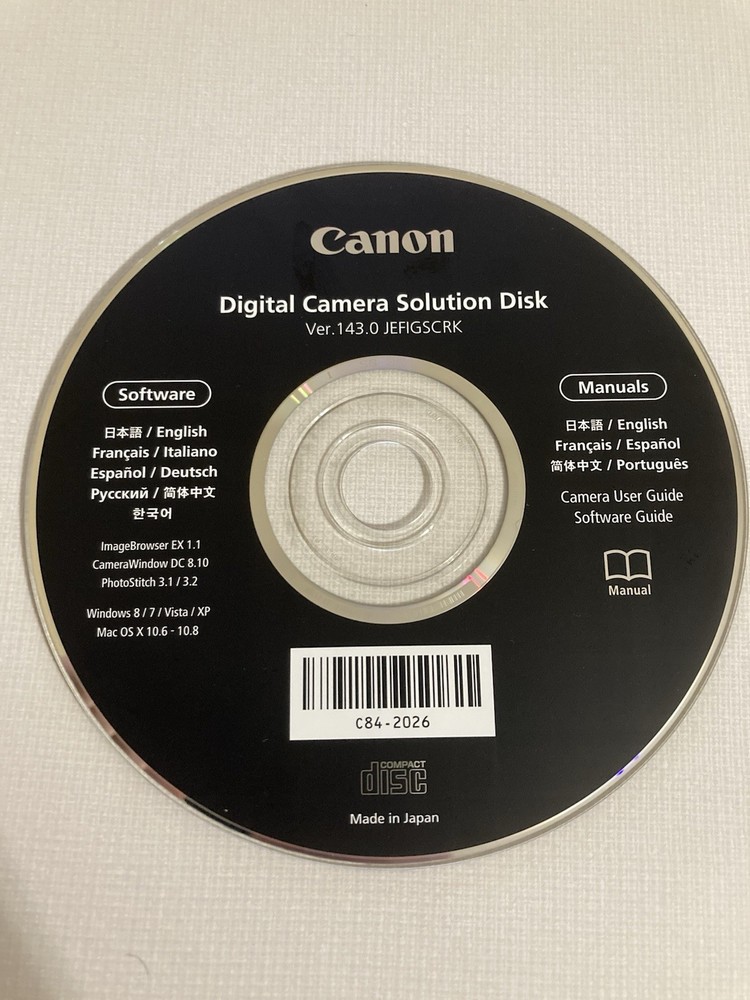 Canon Digital Camera Solution Disk V 143.0 JEFIGSCRK Software Disc - Mac Windows