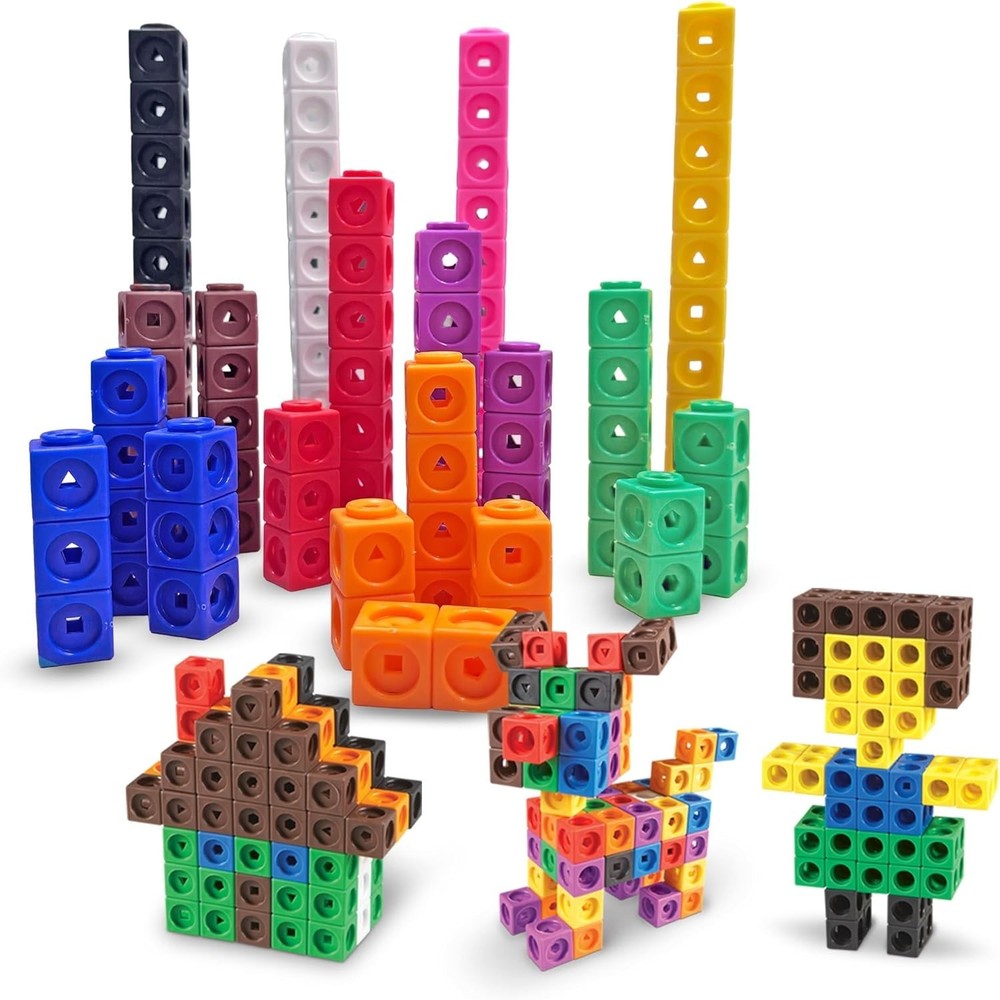 Durable MathLink Cubes: 100 Colorful Cubes for Creative Math Learning Ages 5+