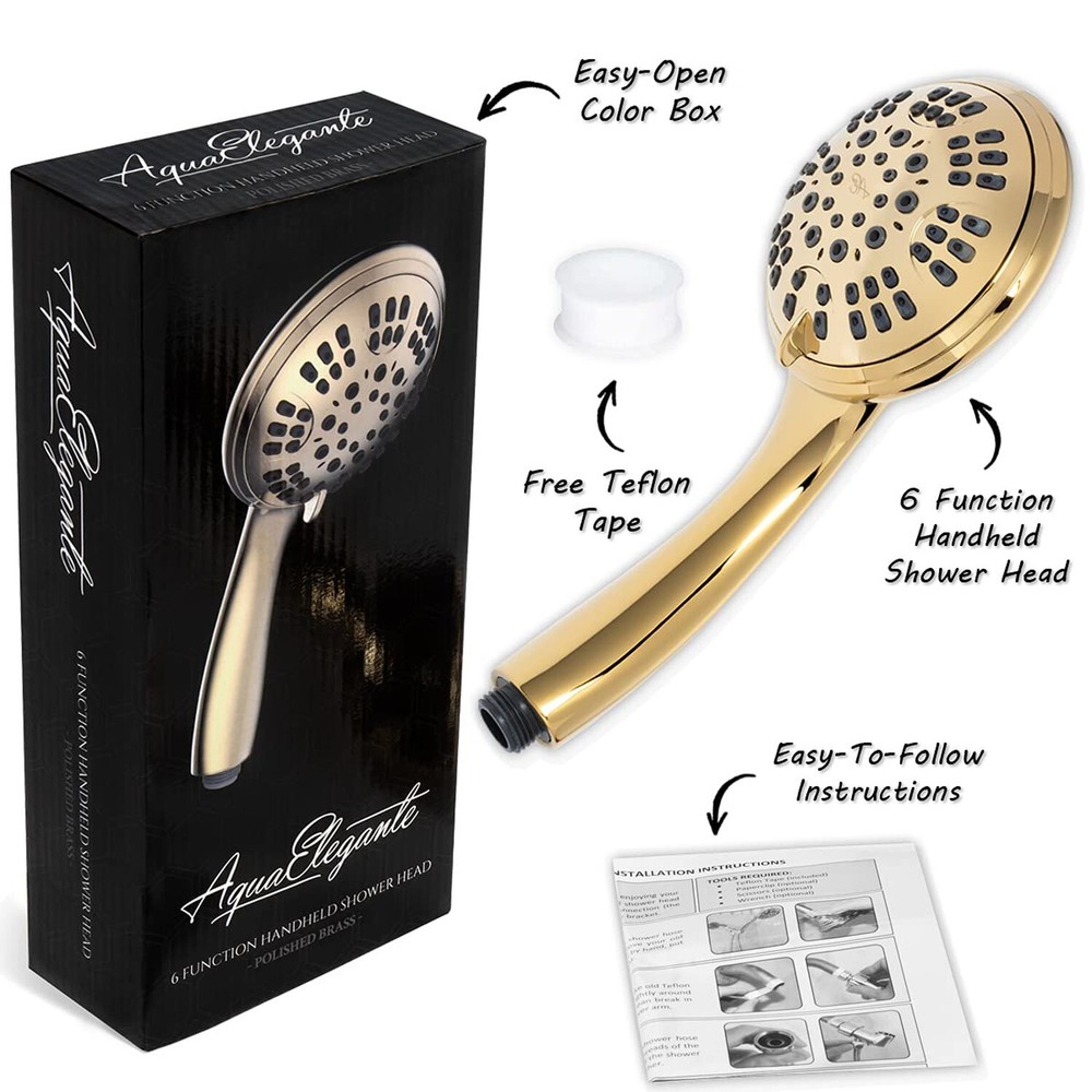 6 Function Handheld Shower Head (Aqua Elegante) - Polished Brass - 2.5 GPM