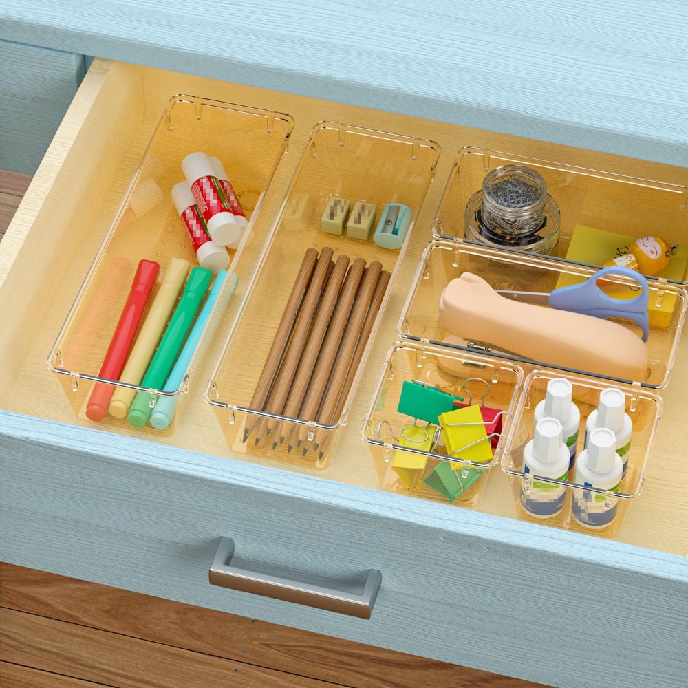 WOWBOX 9 Pack Clear Drawer Organizer Set, Acrylic Drawer Storage Trays, Stora...
