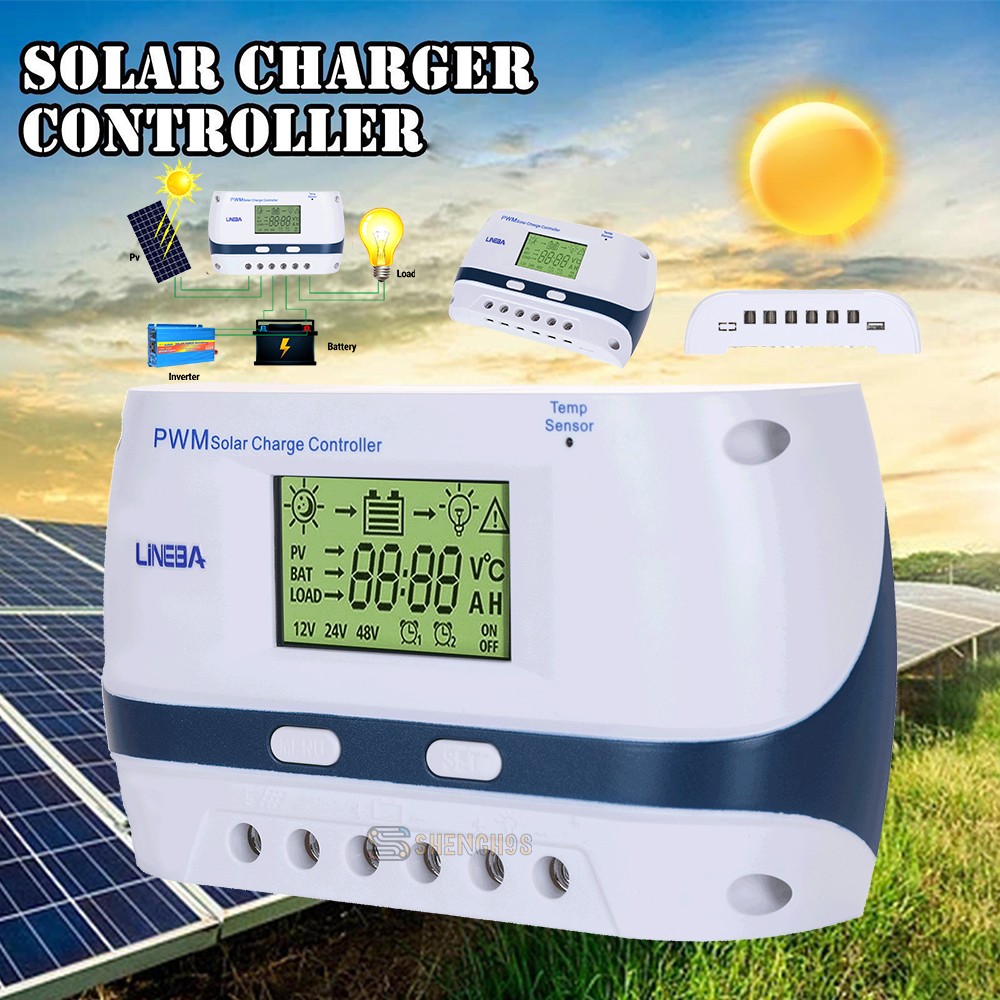5200W Temp Sensor Solar Charge Controller USB Battery PV Regulator 100A/12V-48V