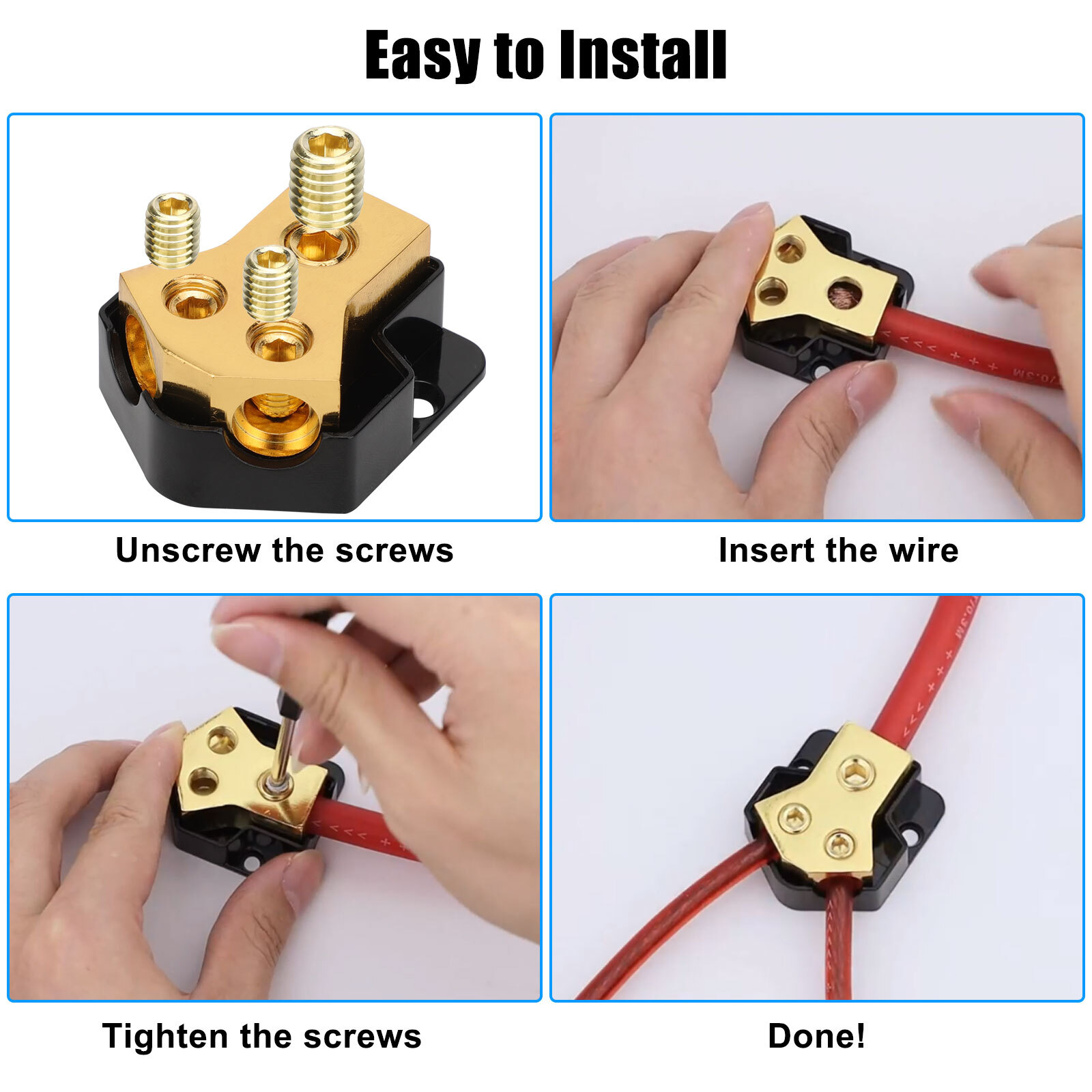 Car Audio Splitter Amp Power 0/2/4 Gauge In 4/6/8 Gauge Out Distribution Block