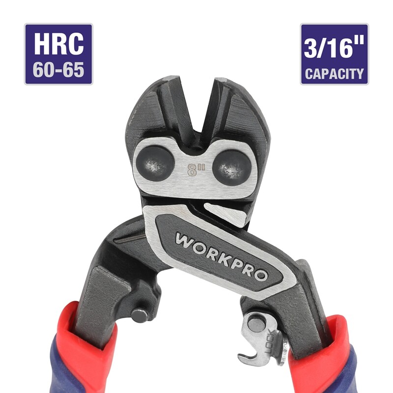 WORKPRO 8 inch Mini Bolt Cutter with Bi-Material Ergonomic Handle Security Lock