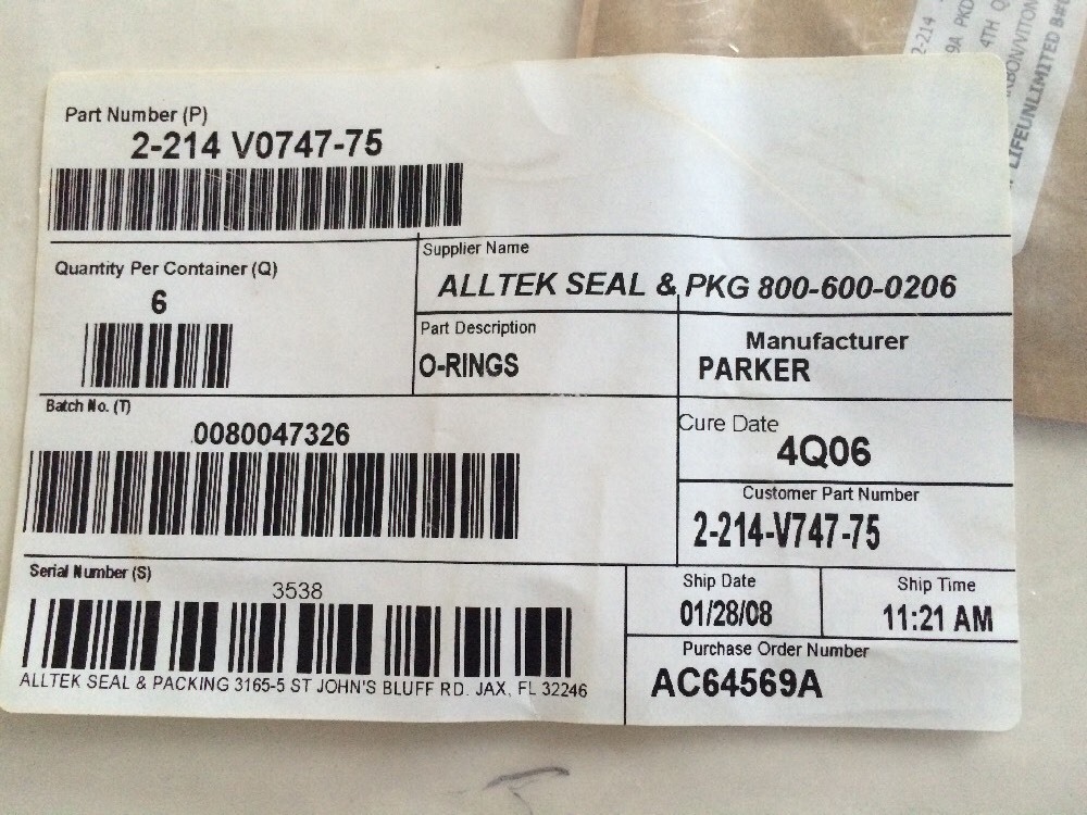 2pcs O-Ring Parker 2-214 V747-75