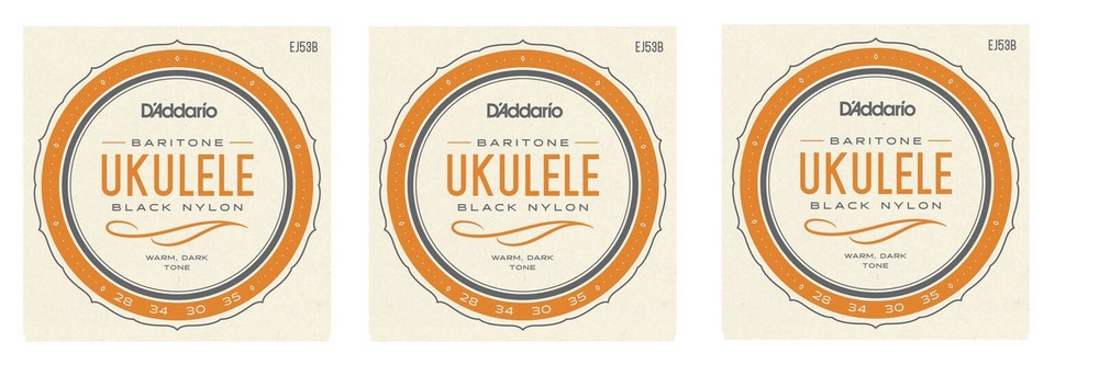 D'Addario Ukulele Strings 3 Sets Black Nylon EJ53B Uke Baritone