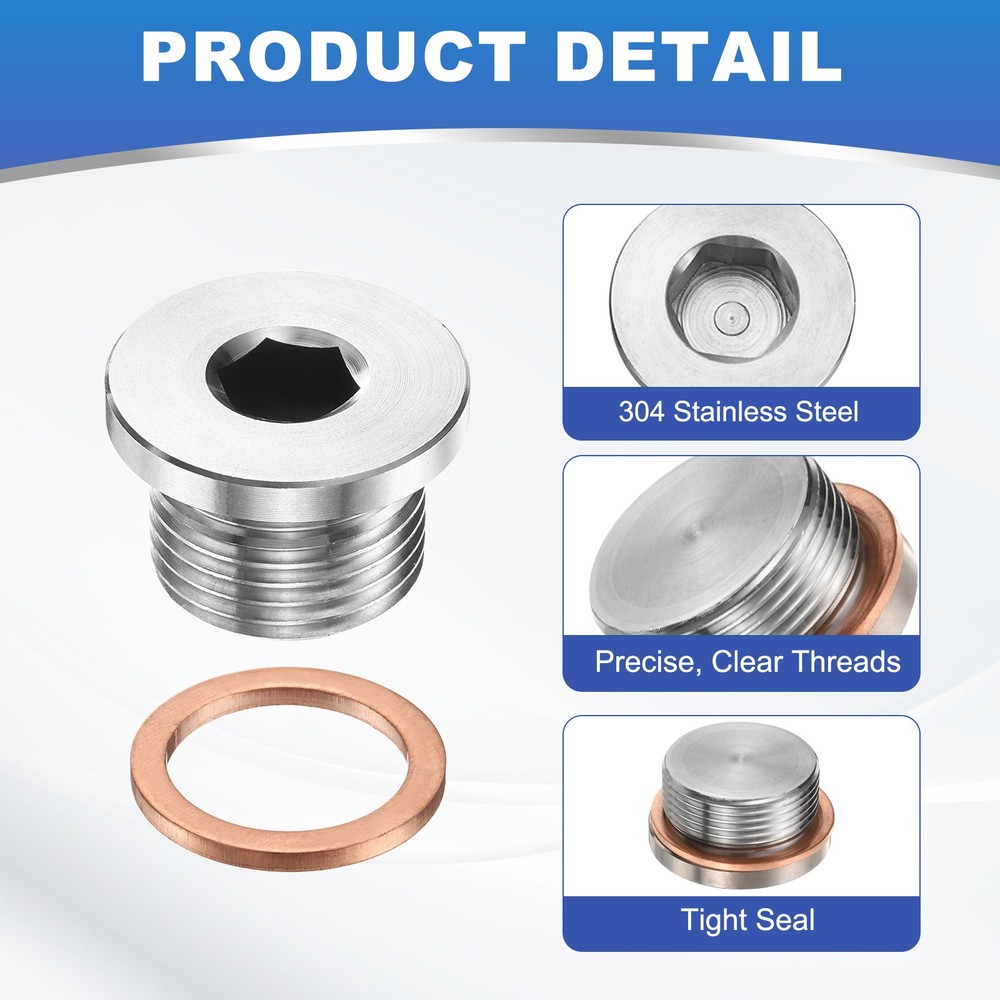 4 Pcs M16 x 1.5 Pipe Plug Fitting, Internal Hex Head Socket 304 Stainless Steel