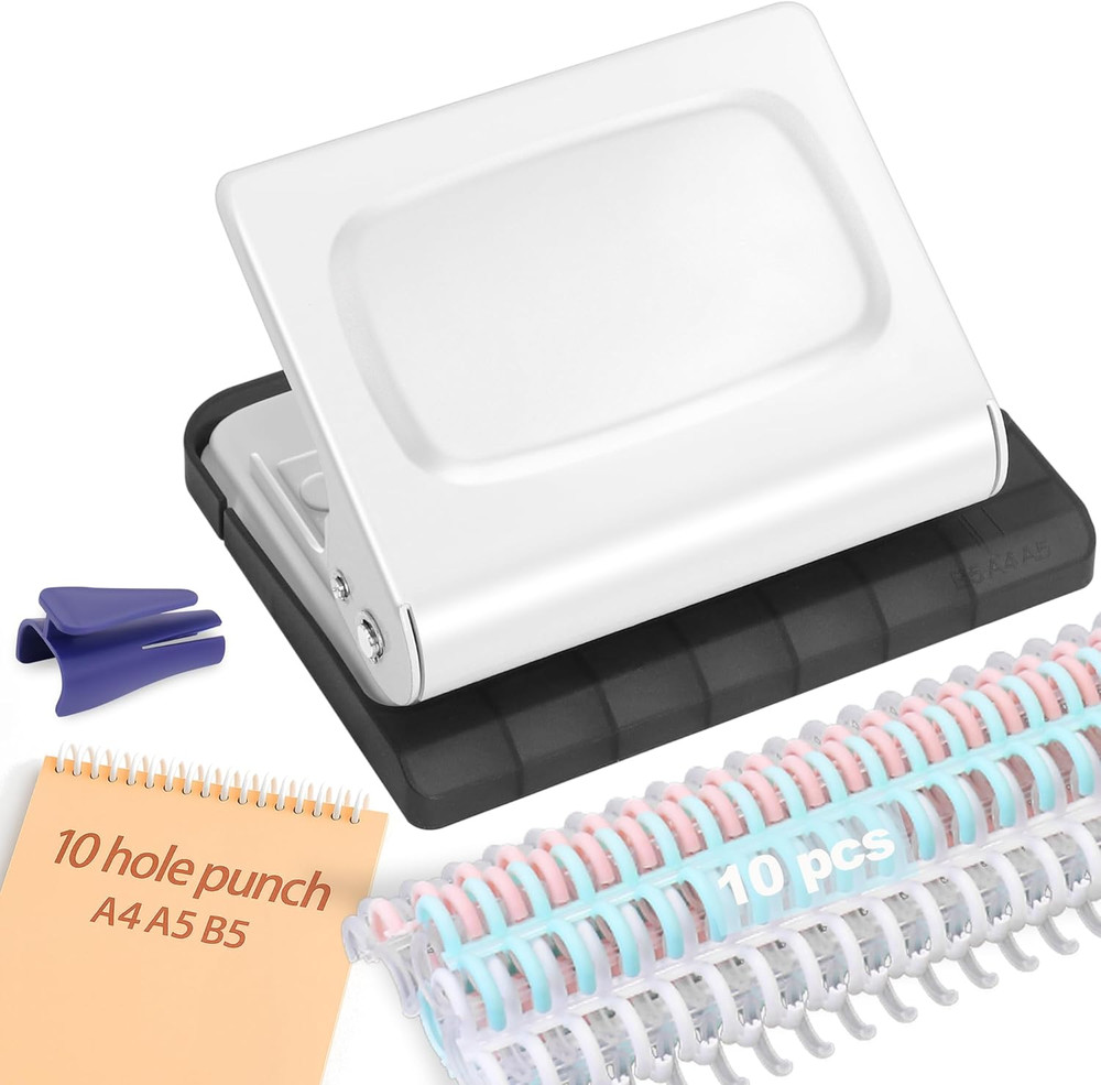 10 Hole Punch Binding Machine for Planners with 10 Multi-Color Binder Rings, 30