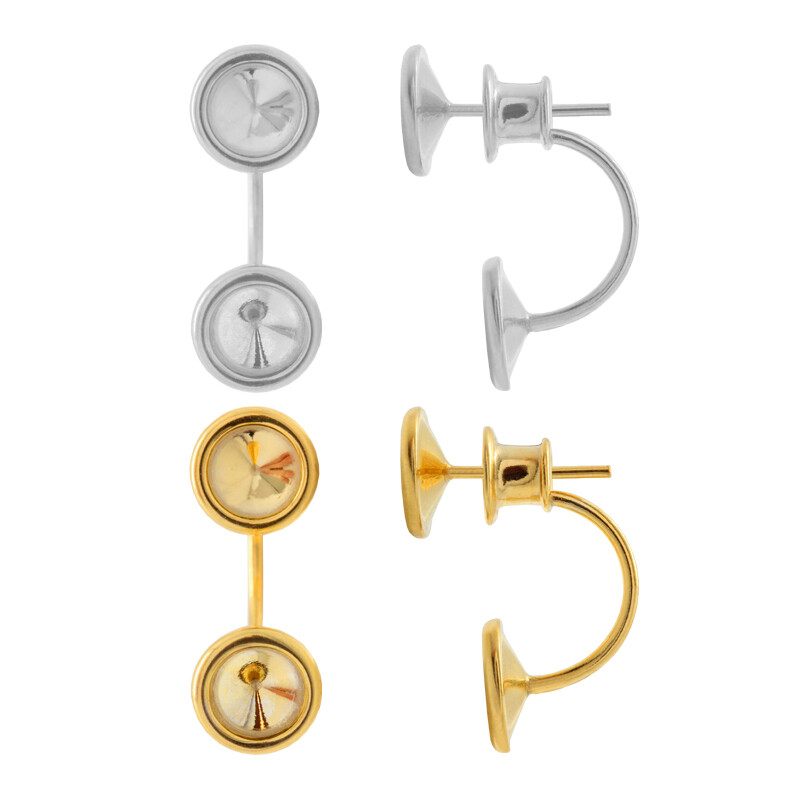 Sterling Silver Double Stud Posts Earrings for Gluing Rivoli Shape 6mm, 8mm