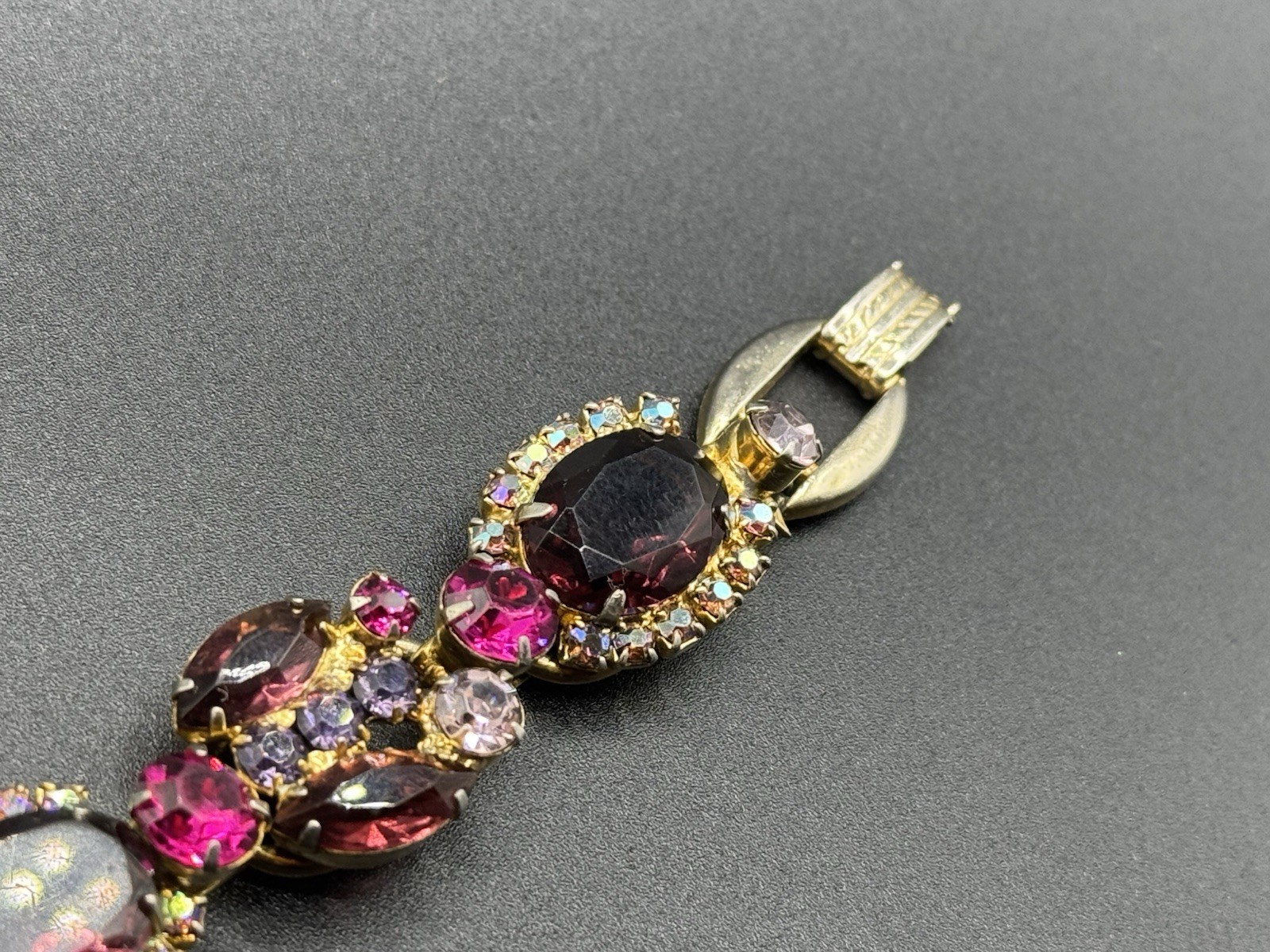 Vtg Juliana Delizza Elster 5-Link Bracelet +Brooch Lavender Mauve Hot Pink As-is