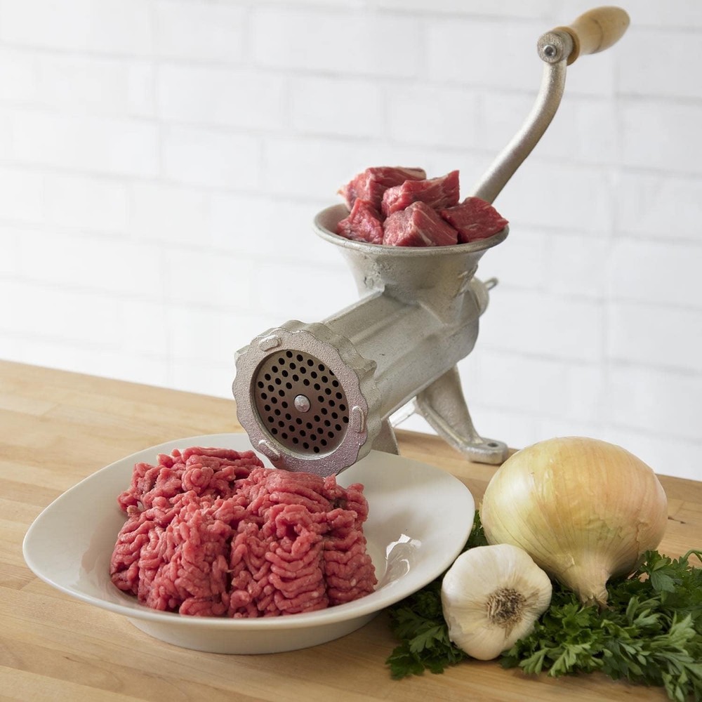 Cast Iron Table Mount Meat Grinder- Manual Mincer Includes Two 3/4" Silver