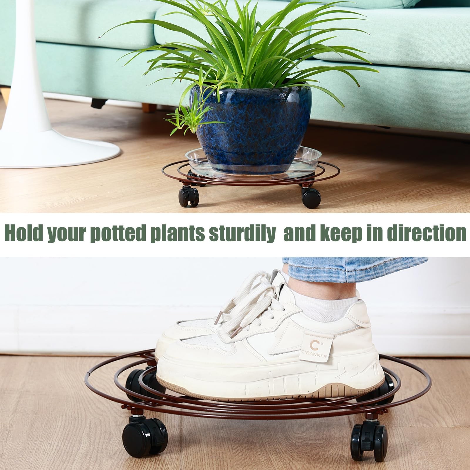 6 Packs Large Metal Plant Caddy with Wheels 14" Rolling Plant Stands Heavy-du...