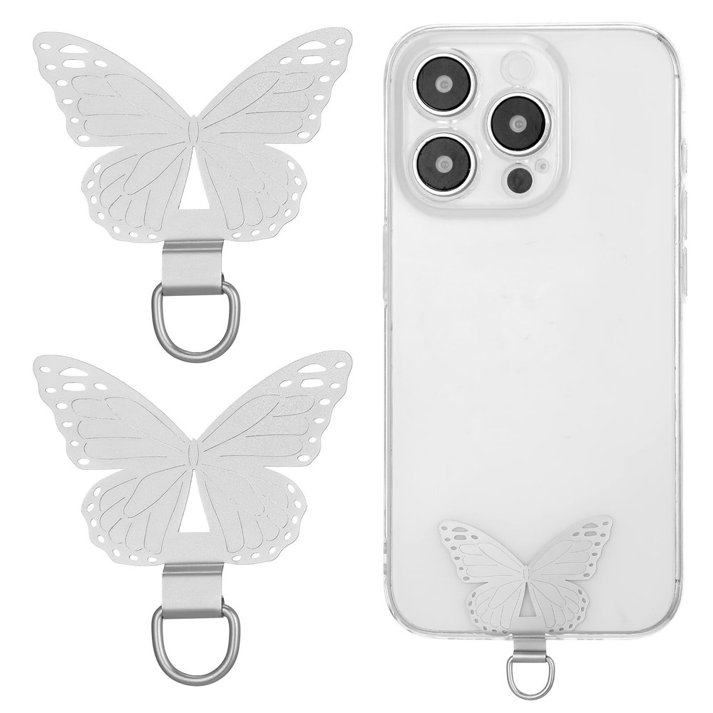 Mabor 2 Pcs Phone Tether Tab for Smart Phone, Butterfly One Size, Silver