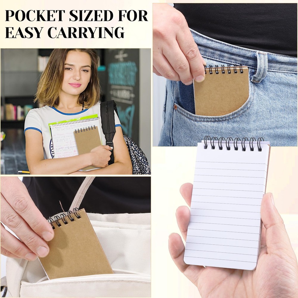 Thboxes 8 Pack Pocket Notebook, 3x5 Small Spiral Notebooks with 3x5", Brown