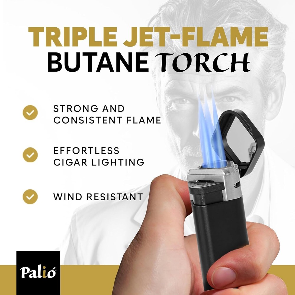 Palio Triple Torch Lighter, Triple Jet Flame Power, Black