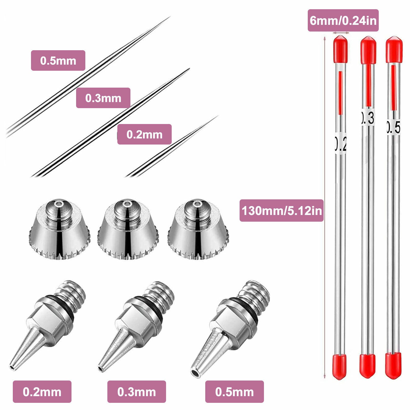 0.2/0.3/0.5mm Airbrush Nozzle Needle Set for Airbrushes Spray Gun Replacement