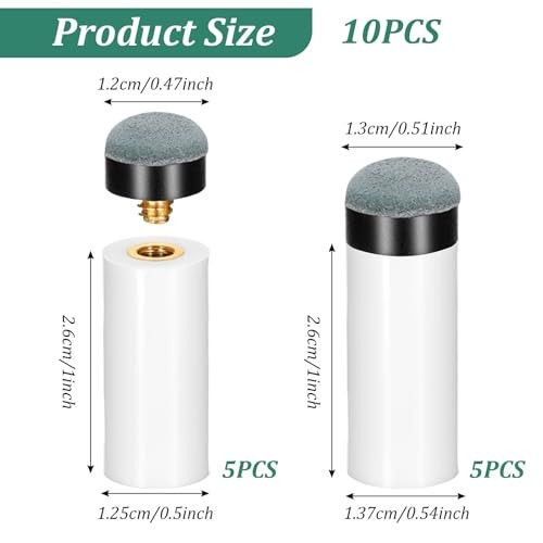 10Sets Pool Cue Tips Replacement Kit, No Glue Pool Cue Tips with White
