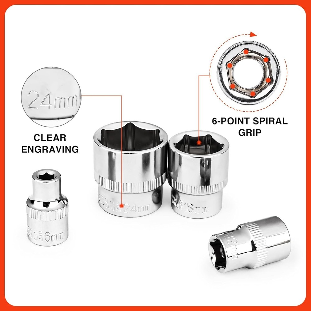 Professional 21pc Ratchet Socket Set with Quick-Release Handle and Extensions