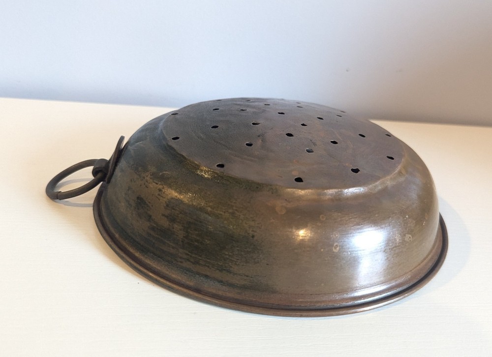Vintage Copper Collander Metal Sieve Strainer with Hanging Ring