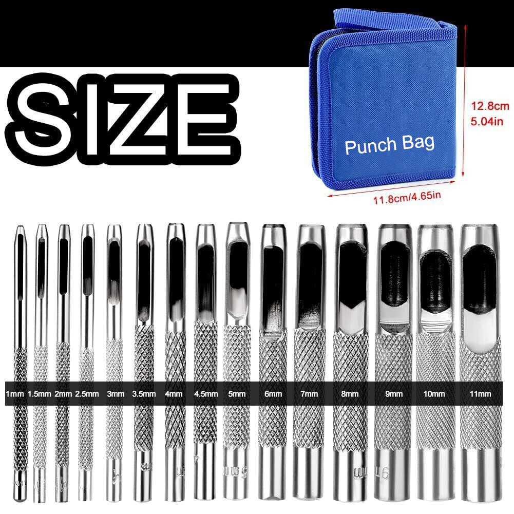 1-11mm Leather Hole Punch Round Steel Hole Punch Set Leather Punch Tool for Belt