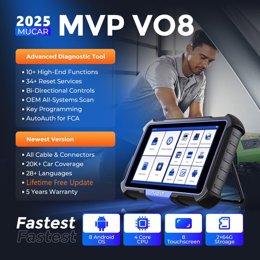 MUCAR VO8 Automotive Diagnostic Scanner BT Bidirectional E.CU Coding 34+ Service