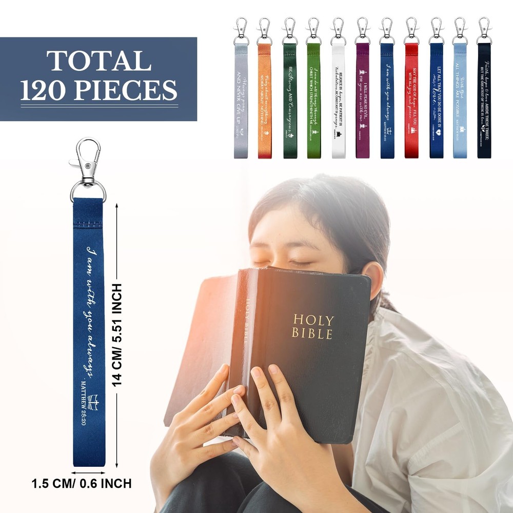 120 Pcs Easter Bible Verse Keychains Scriptures Religious Keychain Lanyards I...