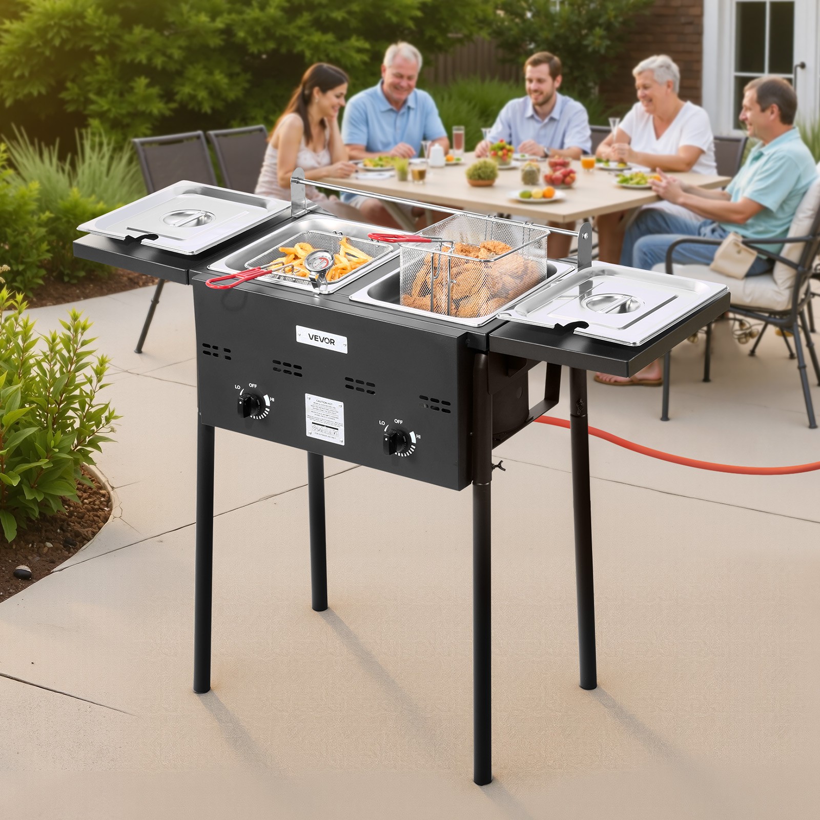 VEVOR 8QTx2 Outdoor Propane Deep Fryer Commercial Free Standing Cooker Two Tank