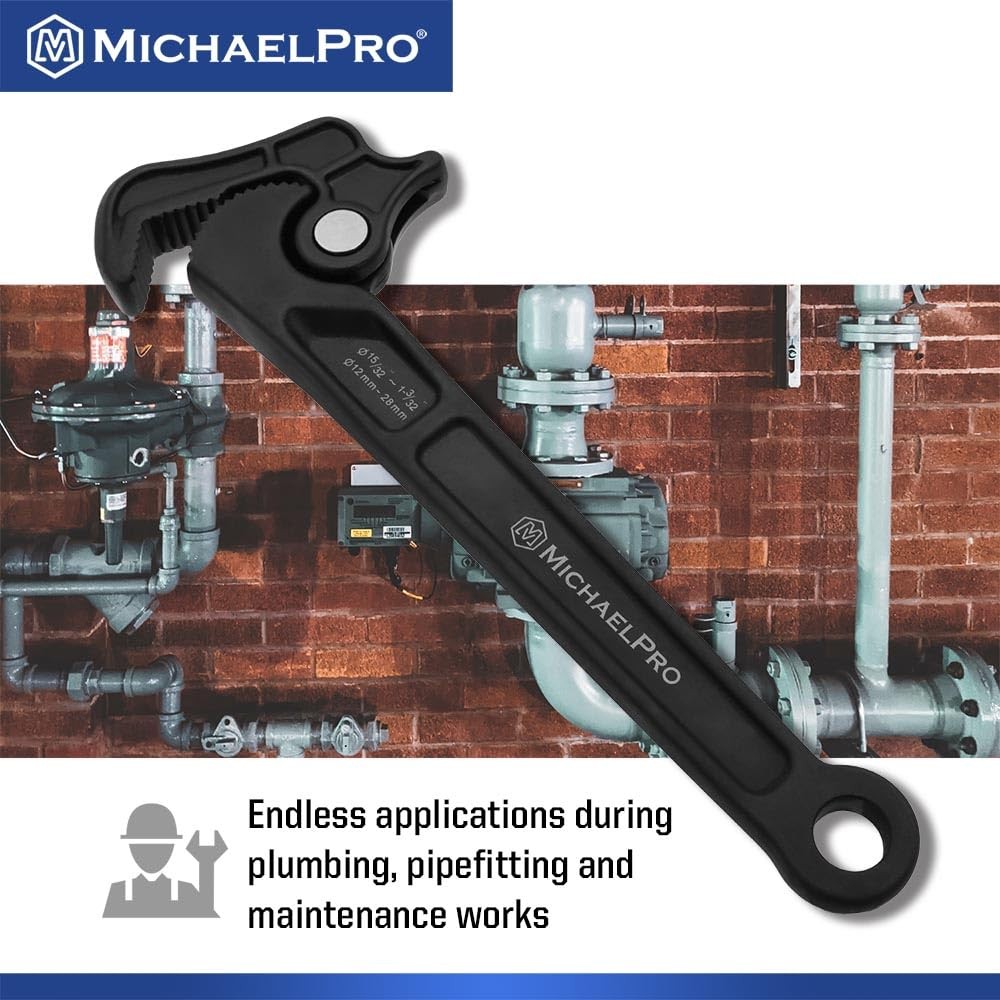 MichaelPro Self Adjusting Pipe Wrench, 8 Inch MultiFunction Spanner Adjustabl...