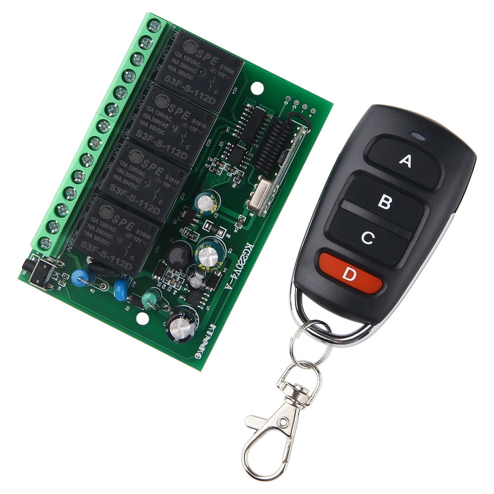 Receiver+Transmitter 4 Channel Remote Control Relay Switch Light Controller