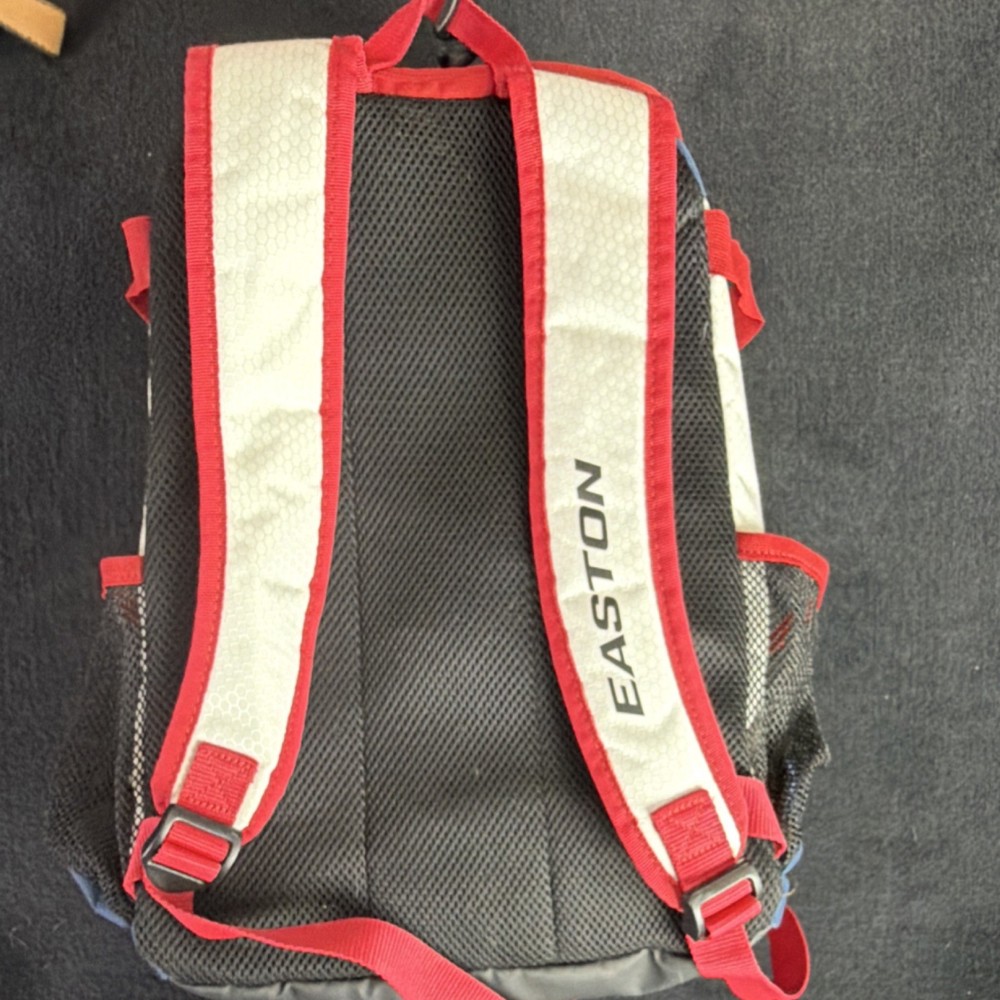 Easton Baseball Backpack White Blue Red Bat Compartment Adjustable Strap