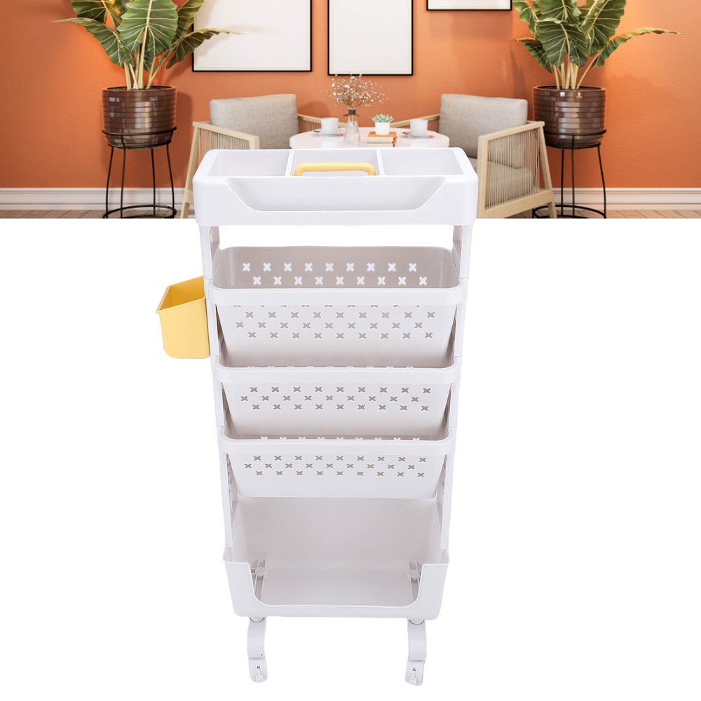 Rolling Book Cart 5 Tier PP Multi-Functional Movable Storage Book Rack Utility