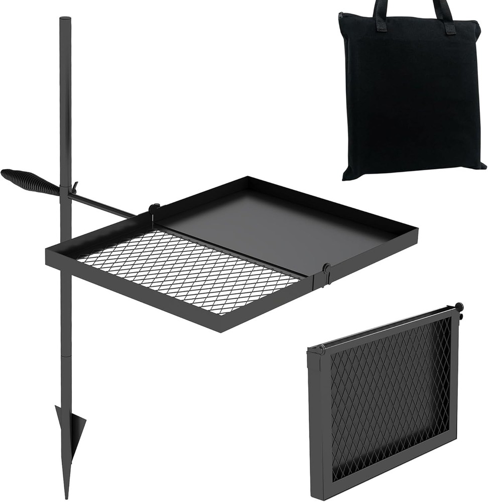 Folding Campfire Grill grate, Compact Height-Adjustable Fire Pit Grilling Grate,
