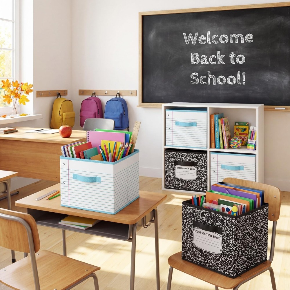 6 Pcs 11 Inch Composition Book Classroom Fabric Storage Bins Cube Classroom M...
