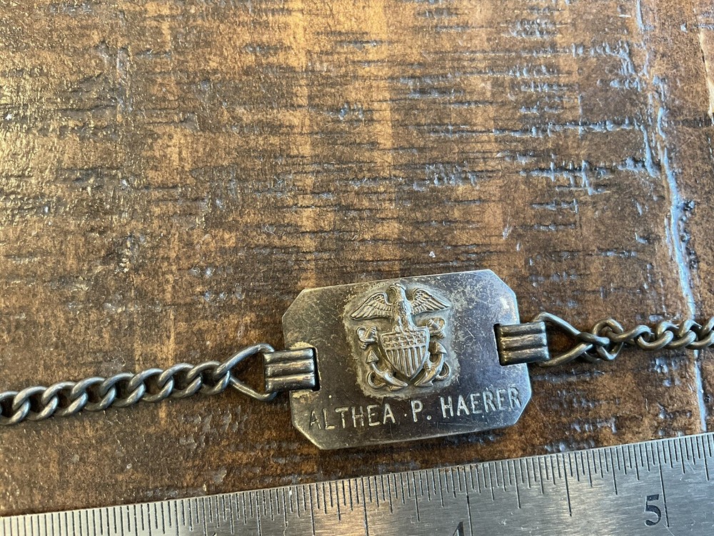 ORIGINAL WWI OR WWII STERLING ID BRACELET - WAVES OFFICER