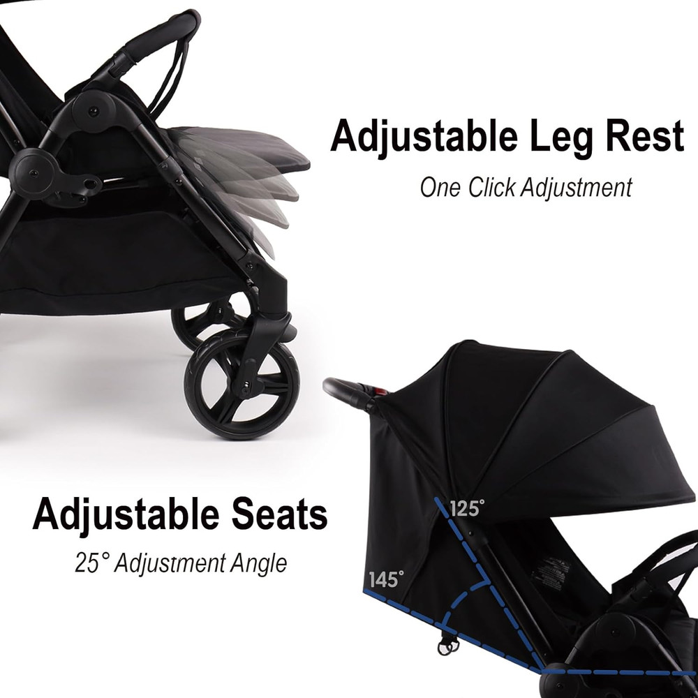 Double Stroller with Adjustable Large Canopies, Double Seats Lightweight Strolle