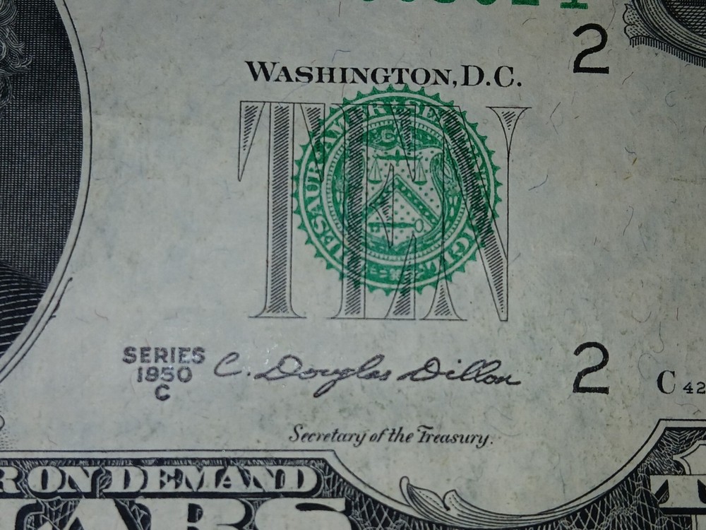 1950 C $10 Dollar Bill Printing Error Miscut
