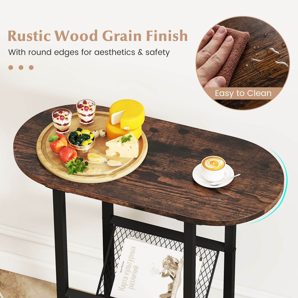 2 PCS Industrial Side Table End Coffee Table Compact Nightstand with Mesh Shelf