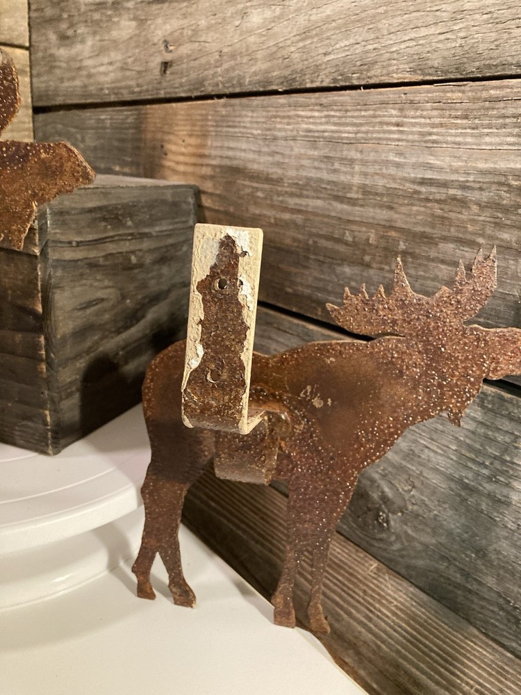Rustic Iron Moose Curtain Tie Backs pair Brown 8.5” Moose