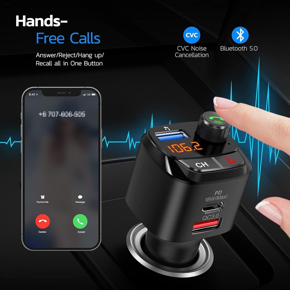 Nulaxy Bluetooth 5.0 FM Transmitter for Car, QC3.0 & USB-C PD 18W Wireless...