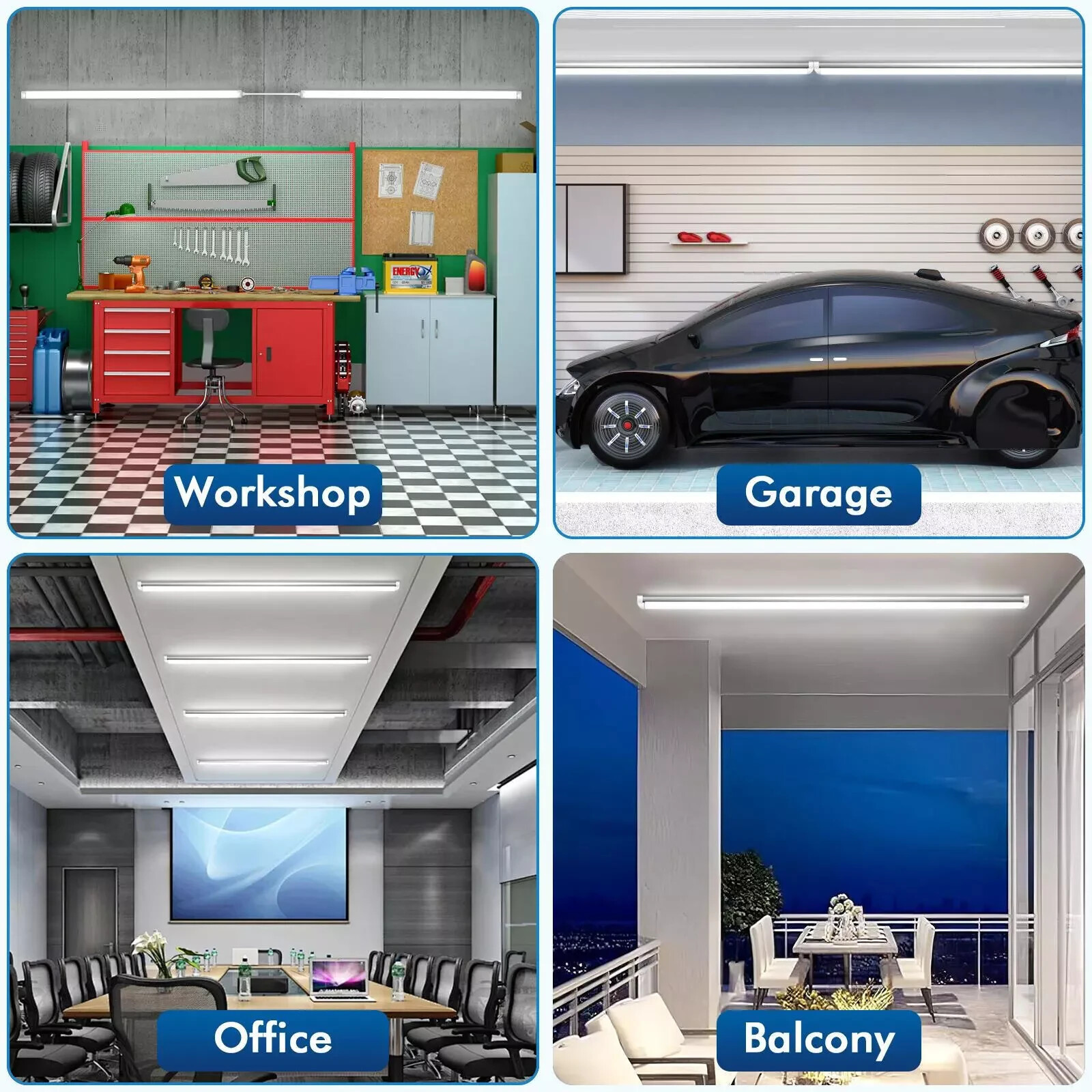 4FT LED Shop Light T8 Linkable Ceiling Tube Fixture 24W Daylight 6000K Clear