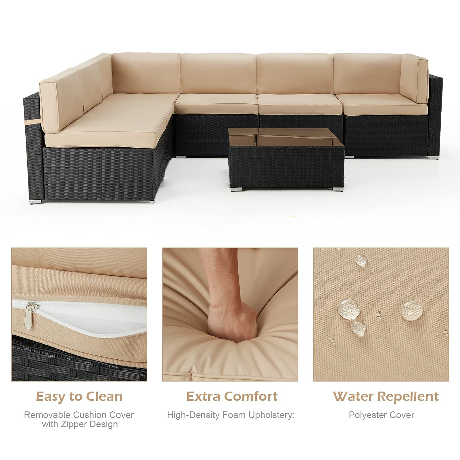 7 Pieces Patio Sofa Set PE Rattan Outdoor Furniture Sectional Conversation Sofas