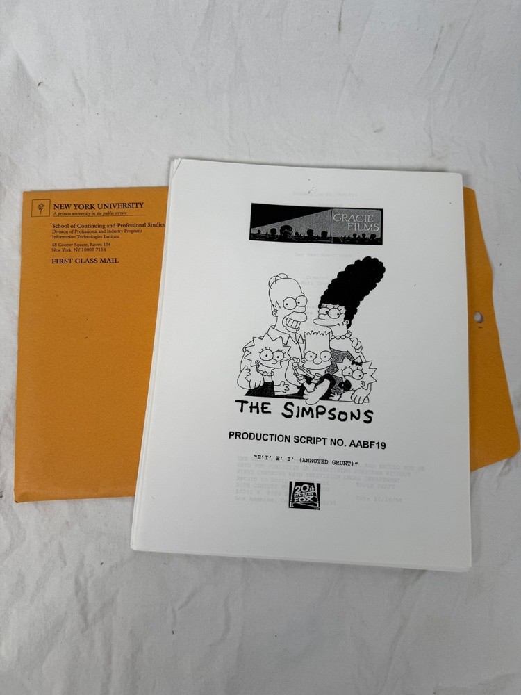 The Simpsons Production Script AABF19 “E-I-E-I (Annoyed Grunt)” 1998 TV Script