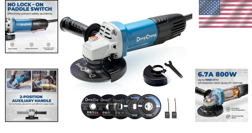 Versatile 800W Electric Angle Grinder - Includes Cutting Discs & Flap Discs