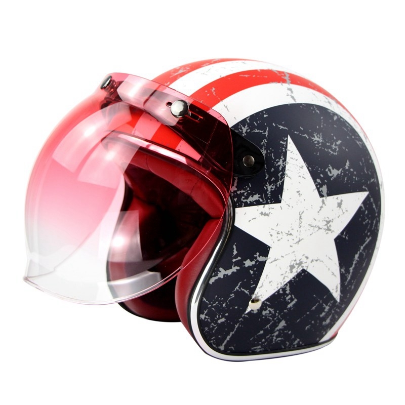 Open Face Helmet Bubble Visor Vintage Retro 3/4 Helmets Face Shield Len 3-Snap